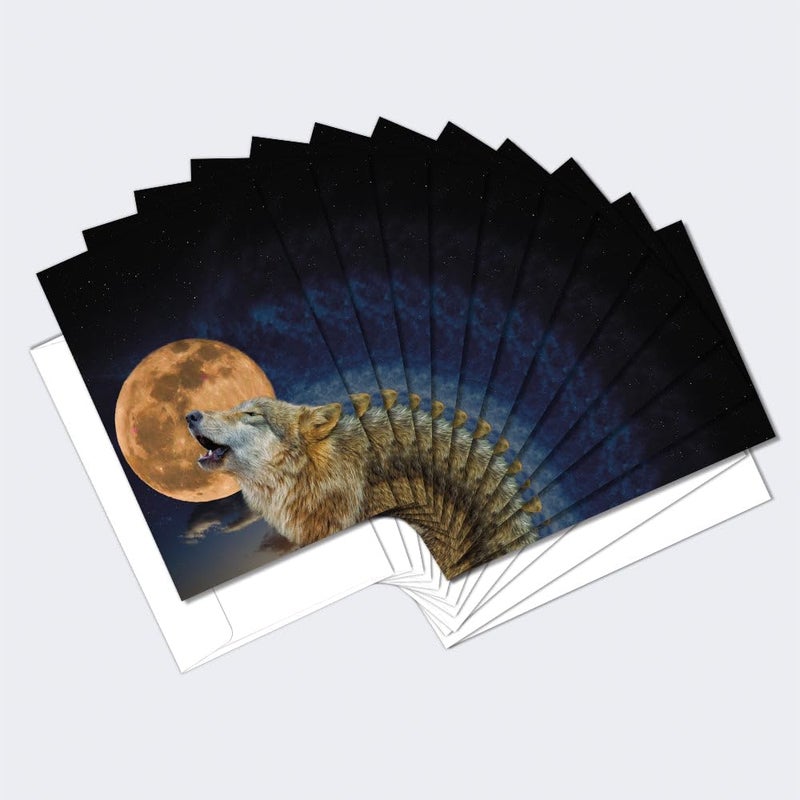 Tree-Free Greetings EcoNotes 12 Count One Wolf Moon All Occasion Notecard Set with Envelopes, 4 x 6 Inches (FS56312) - Image 1